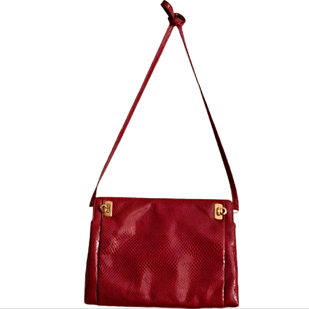 Vintage Salvatore Ferragamo Snakeskin Red Crossbody Bag - Picture 1 of 13